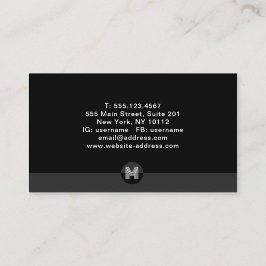 Retro zwart grijs wit geometrisch modern monogram visitekaartje (Achterkant)