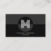 Retro zwart grijs wit geometrisch modern monogram visitekaartje (Voorkant)