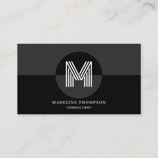 Retro zwart grijs wit geometrisch modern monogram visitekaartje (Voorkant)
