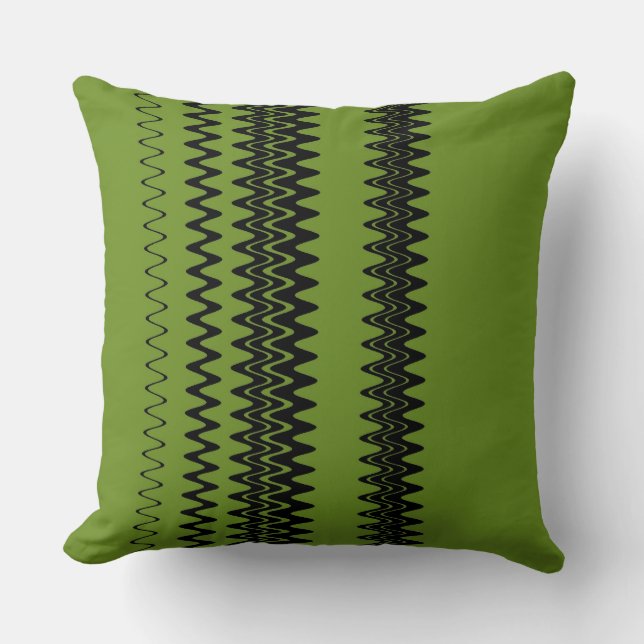Retro Zwart Groen Strepen Kussen (Voorkant)