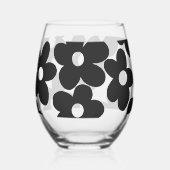 Retro Zwart Grote Daisy Bloemen Wijnglas Zonder Voet (Voorkant)