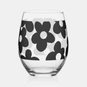 Retro Zwart Grote Daisy Bloemen Wijnglas Zonder Voet (Achterkant)