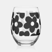 Retro Zwart Grote Daisy Bloemen Wijnglas Zonder Voet (Links)