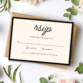Retro Zwart & Ivoor Huwelijk RSVP Kaartje