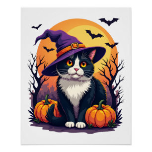 Retro zwart kat Halloween pompoen kostuum voor man Perfect Poster