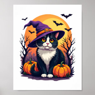 Retro Zwart Kat Halloween Pompoen Kostuum Voor Man Poster