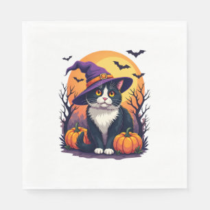 Retro Zwart Kat Halloween Pompoen Kostuum Voor Man Servet