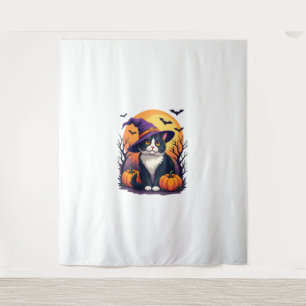 Retro Zwart Kat Halloween Pompoen Kostuum Voor Man Wandkleed