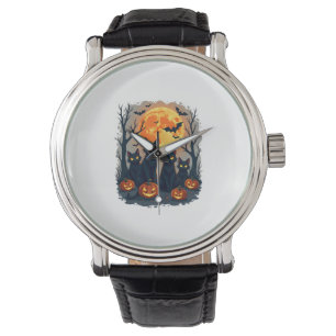 Retro Zwart Kat Halloween Pompoen Kostuum Voor Vro Horloge