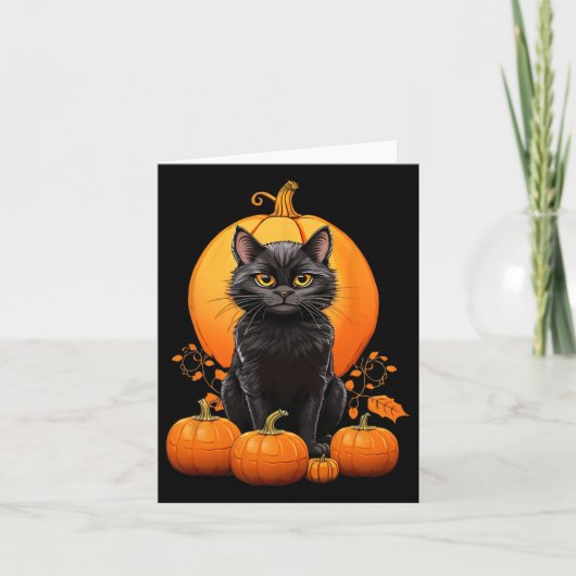Retro Zwart Kat Halloween Pompoen Kostuum Voor Vro Kaart (Voorkant)