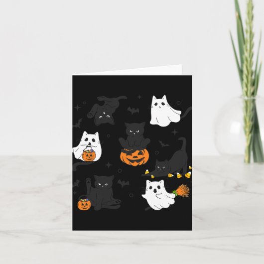 Retro Zwart Kat Halloween Pompoen Kostuum Voor Vro Kaart (Voorkant)