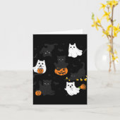 Retro Zwart Kat Halloween Pompoen Kostuum Voor Vro Kaart (Gele Bloem)