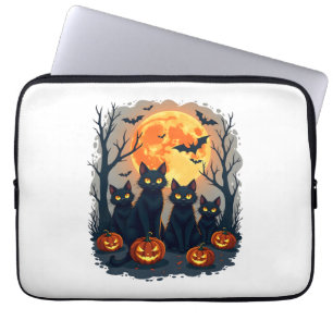 Retro Zwart Kat Halloween Pompoen Kostuum Voor Vro Laptop Sleeve