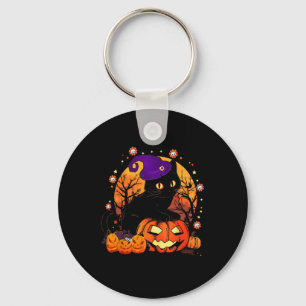 Retro Zwart Kat Halloween Pompoen Kostuum Voor Vro Sleutelhanger