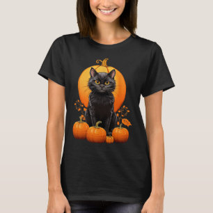 Retro Zwart Kat Halloween Pompoen Kostuum Voor Vro T-shirt