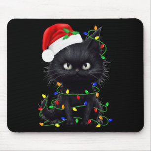 Retro Zwart Kat Kerst Licht Leuk Kat Mannen Vrouwe Muismat