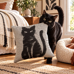 Retro Zwart Katten Grafisch Accent Kussen