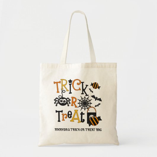 Retro Zwart Kinder Halloween Trick or treat Tas (Voorkant)