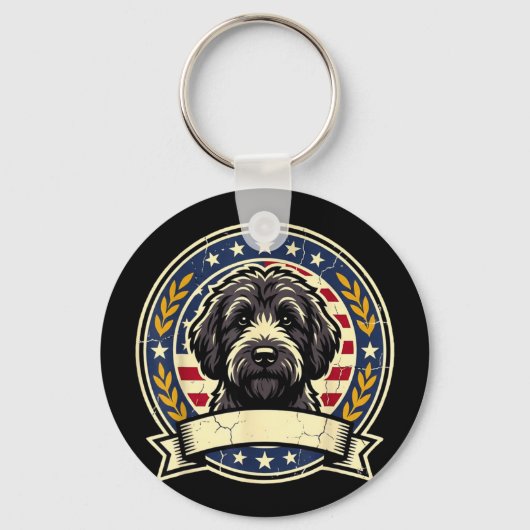 Retro zwart Labradoodle-hond ontwerp voor Sleutelhanger (Voorkant)