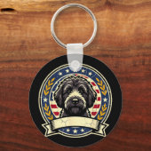 Retro zwart Labradoodle-hond ontwerp voor Sleutelhanger (Voorkant)