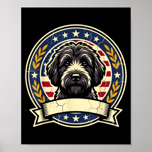 Retro zwart Labradoodle hond retro kunst ontwerp v Poster (Voorkant)