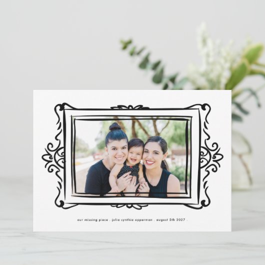 retro zwart moderne doodle foto lijst Adoptie Aankondiging (Staand voorkant)