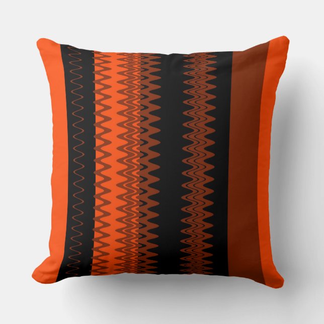 Retro zwart oranje strepen kussen (Voorkant)