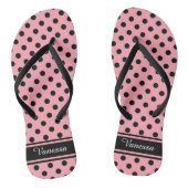 Retro Zwart Polka Dots Monogram Teenslippers (Voetbed)