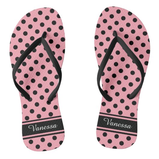 Retro Zwart Polka Dots Monogram Teenslippers (Voetbed)
