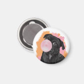 Retro Zwart Pug Roze Bubblegum Magneet (Voorkant / Achterkant)