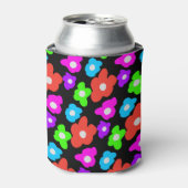 Retro Zwart Rainbow pride kleur Bloemen Patroon Blikjeskoeler (Blikje Voorkant)