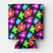 Retro Zwart Rainbow pride kleur Bloemen Patroon Blikjeskoeler (Voorkant)