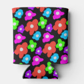 Retro Zwart Rainbow pride kleur Bloemen Patroon Blikjeskoeler (Achterkant)