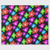 Retro Zwart Rainbow pride kleur Bloemen Patroon Cadeaupapier (Vlak)