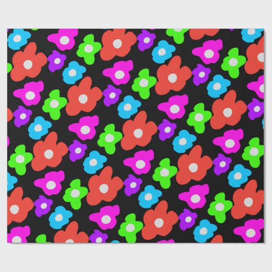 Retro Zwart Rainbow pride kleur Bloemen Patroon Cadeaupapier (Vlak)