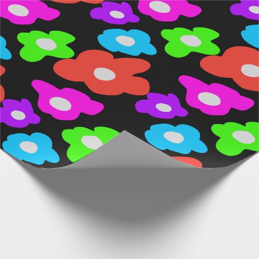 Retro Zwart Rainbow pride kleur Bloemen Patroon Cadeaupapier (Hoek)