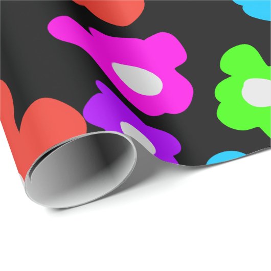 Retro Zwart Rainbow pride kleur Bloemen Patroon Cadeaupapier (Rol Hoek)