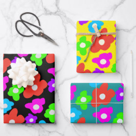 Retro Zwart Rainbow pride kleur Bloemen Patroon Inpakpapier Vel