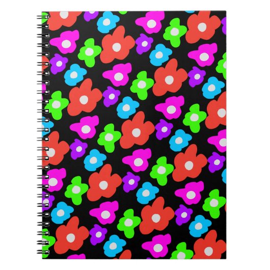 Retro Zwart Rainbow pride kleur Bloemen Patroon Notitieboek (Voorkant)