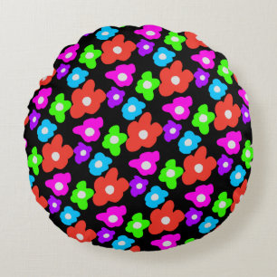 Retro Zwart Rainbow pride kleur Bloemen Patroon Rond Kussen