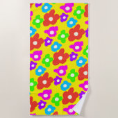 Retro Zwart Rainbow pride kleur Bloemen Patroon Strandlaken (Voorkant)