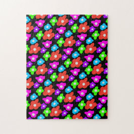 Retro Zwart Regenboog Kleurrijke Bloemen Patroon Legpuzzel