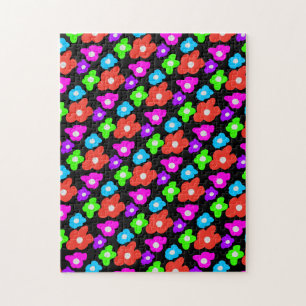 Retro Zwart Regenboog Kleurrijke Bloemen Patroon Legpuzzel