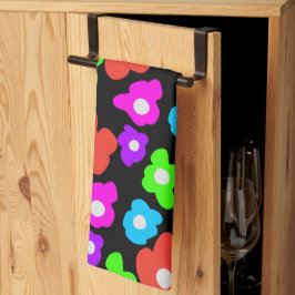 Retro Zwart Regenboog Kleurrijke Bloemen Patroon Theedoek