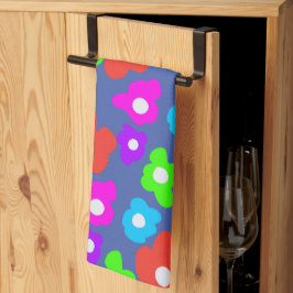 Retro Zwart Regenboog Kleurrijke Bloemen Patroon Theedoek