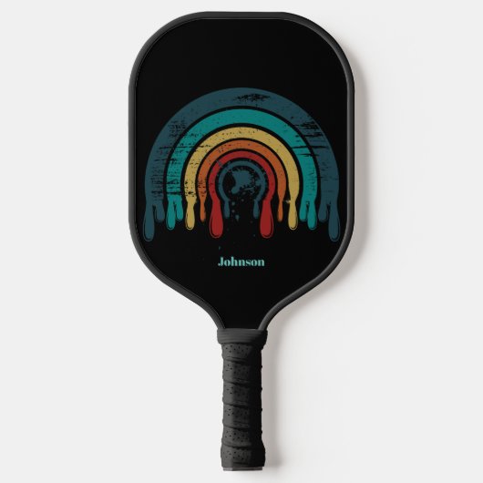 Retro zwart regenboog monogram pickleball paddle (Voorkant)