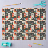 Retro Zwart Rood Groen Kerst Decoupage Tissuepapier (Craft)