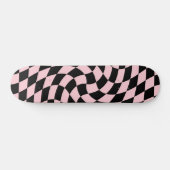 Retro Zwart Roze Checks Warped Checkered Persoonlijk Skateboard (Horizontaal)