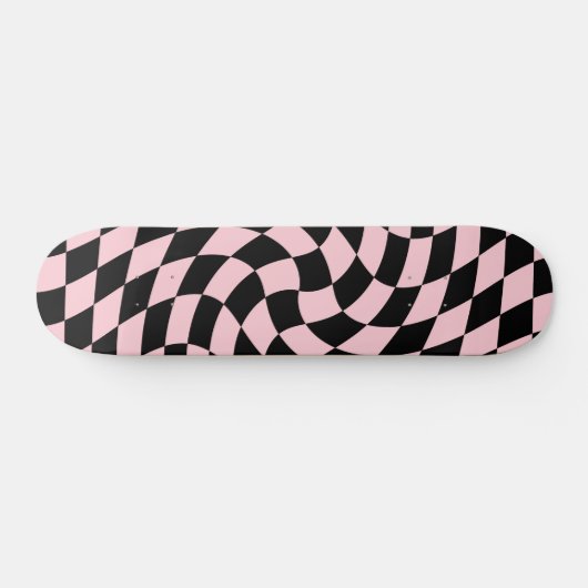 Retro Zwart Roze Checks Warped Checkered Persoonlijk Skateboard (Horizontaal)