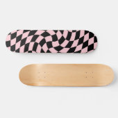 Retro Zwart Roze Checks Warped Checkered Persoonlijk Skateboard (Horizontaal)
